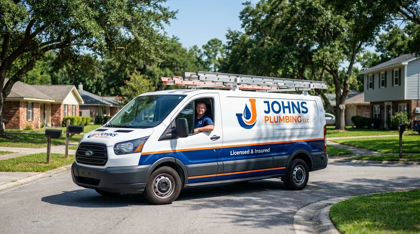 Johns Plumbing LLC service van in Harvard, IL