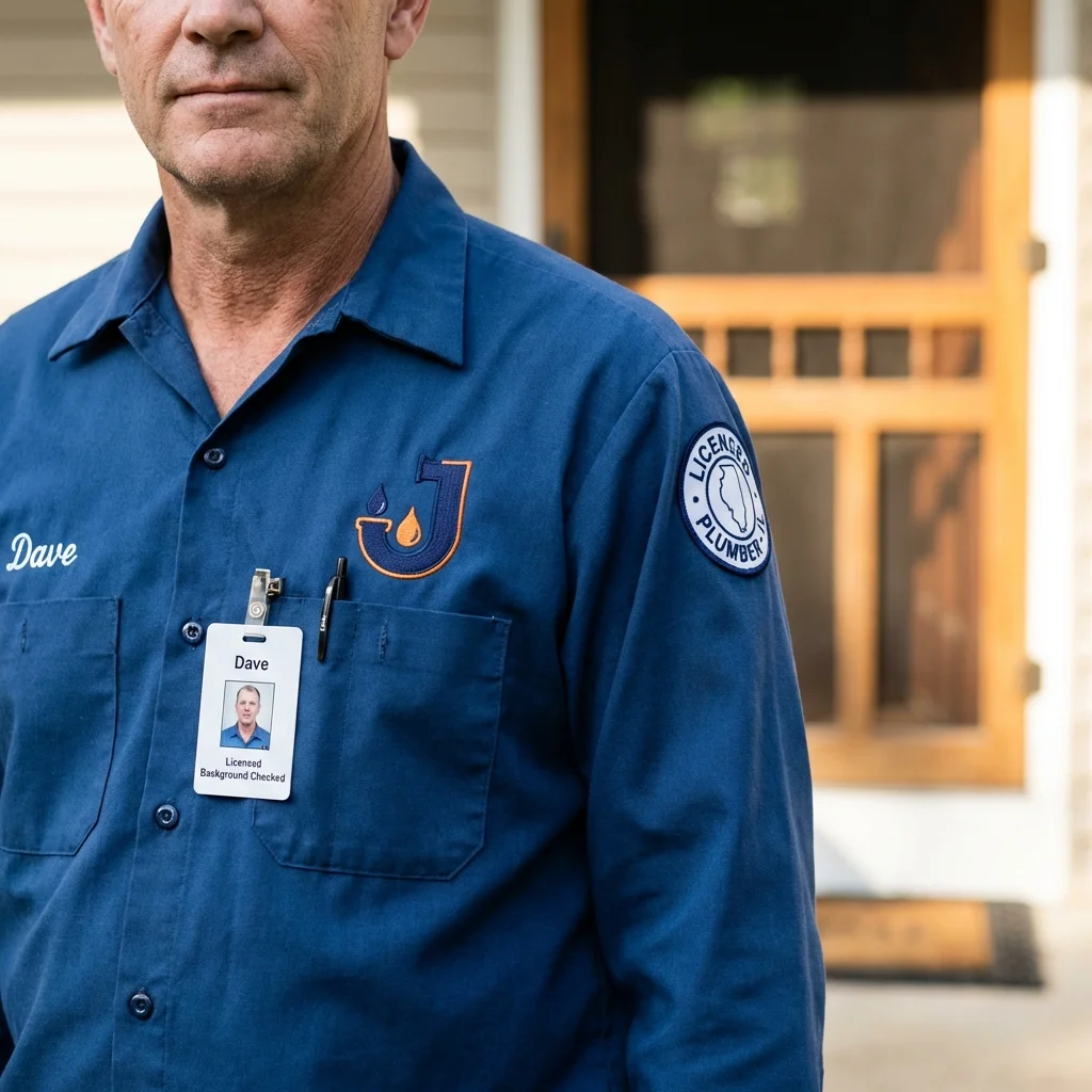 Licensed plumber showing ID badge in Harvard, IL