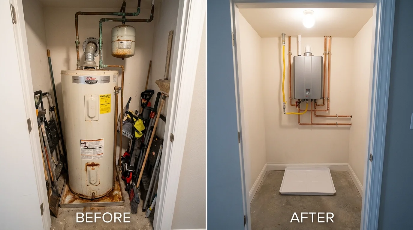 Tank water heater versus wall-mounted tankless unit comparison for Harvard, IL homeowners